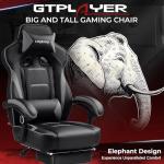 GTPLAYER Gaming Chair with Footrest, Big and Tall Game Chair 350lb Racing Style Computer Chair, Ergonomic Executive Office Chair High Back with Lumbar Support and Recliner, Light Gray