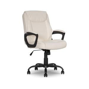 AmazonBasics Classic Puresoft PU-Padded Mid-Back Office Computer Desk Chair with Armrest - Cream