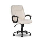 AmazonBasics Classic Puresoft PU-Padded Mid-Back Office Computer Desk Chair with Armrest - Cream