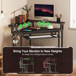 Rolanstar Corner Desk,44.5" W x 34.5" H Small Computer Desk with Power Outlets, Gaming Desk with LED Lights, Triangle Corner Table with Keyboard Tray & Monitor Stand for Small Space, Black