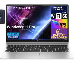 HP ProBook 450 G10 15.6" IPS FHD Laptop, Intel Core i5-1334U (Beats i7-1255U) Processor, 16GB RAM 512GB SSD, Backlit Keyboard, Wi-Fi 6E, Bluetooth 5.3, Webcam, HDMI, Windows 11 Pro, Silver