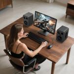 Jierben Bookshelf Speaker, 60W Active Bluetooth 5.4 Bookshelf Speaker, Wood Enclosure, 3D Subwoofer Surround Sound Bluetooth Speaker, for Home, Studio, Gaming, Set of 2, Black