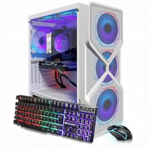 STGAubron Gaming PC Computer Desktop, AMD Ryzen 5 5500 up to 4.2GHz, GeForce RTX 3050 6G,16G DDR4, 1T SSD, WiFi 6 & BT 5.0, RGB Fan x6, Windows 11 Home,White