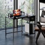 Pamray 39 Inch Computer Desk with Monitor Stand Small Home Office Desks with Non-Woven Storage Drawer for Bedroom Study Table Writing and Work Desk Black