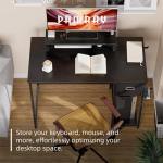 Pamray 39 Inch Computer Desk with Monitor Stand Small Home Office Desks with Non-Woven Storage Drawer for Bedroom Study Table Writing and Work Desk Black