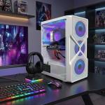 STGAubron Gaming PC Computer Desktop, AMD Ryzen 5 5500 up to 4.2GHz, GeForce RTX 3050 6G,16G DDR4, 1T SSD, WiFi 6 & BT 5.0, RGB Fan x6, Windows 11 Home,White