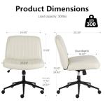 Sweetcrispy Criss Cross Chair Legged with Wheels, Armless Office Swivel Desk Chair with Wheels, Vanity Height Adjustable Wide Seat Faux Leather Computer Task Seating for Home Bedroom