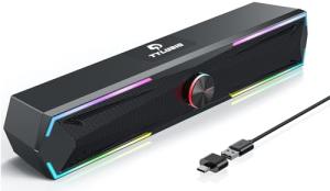 Tylubio Pc Speakers Computer Sound Bar with Stereo Sound, Flowing LED & Push-Button Control Computer Speaker for Desktop Laptop Monitor, USB Input