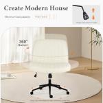 Sweetcrispy Criss Cross Chair Legged with Wheels, Armless Office Swivel Desk Chair with Wheels, Vanity Height Adjustable Wide Seat Faux Leather Computer Task Seating for Home Bedroom