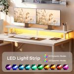 AODK 59 Inch Gaming Desk with USB Charging Ports & LED Light- Reversible Computer Desk with Storage Shelves & Monitor Stand, Modern Gamer Desk Table with Fabric Drawers & Side Hook, Carbon Fiber White