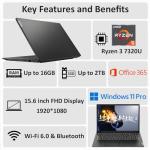 Lenovo 2026 New V15 Laptop for Student & Business with Microsoft Office on the Web, AMD Ryzen 3 7320U (Beat i7-1065G7), 15.6'' FHD, 16GB RAM, 512GB SSD, Ethernet Port RJ-45, Windows 11 Pro, No Mouse