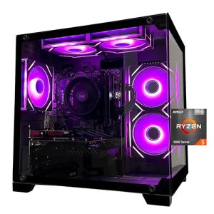 SKYESEV Gaming Desktop Computer PC,AMD Ryzen 5 5600,RTX3050 6GB,32GB RAM and 1TB M.2 NVMe PCle,ARGB Fan,WiFi,Game Design Office Console,Sea View Room,Prebuilt Gaming PC Tower
