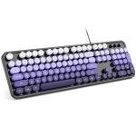 MOWUX Computer Keyboard Wired, Plug and Play USB Retro Round Typewriter Keyboard, Full Size Wired Keyboard with Foldable Stands for Laptop and Office PC- Black Purple Gradient