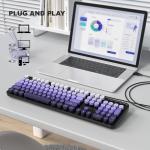 MOWUX Computer Keyboard Wired, Plug and Play USB Retro Round Typewriter Keyboard, Full Size Wired Keyboard with Foldable Stands for Laptop and Office PC- Black Purple Gradient