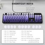 MOWUX Computer Keyboard Wired, Plug and Play USB Retro Round Typewriter Keyboard, Full Size Wired Keyboard with Foldable Stands for Laptop and Office PC- Black Purple Gradient