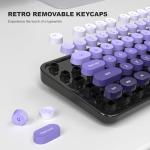 MOWUX Computer Keyboard Wired, Plug and Play USB Retro Round Typewriter Keyboard, Full Size Wired Keyboard with Foldable Stands for Laptop and Office PC- Black Purple Gradient