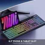 MARVO Large Print Backlit Keyboard, WK712 Wired Computer Keyboards with 7 Colors & 11 Modes Backlight, Tablet Phone Holder and Quiet Light Up Keys, Full-Size Gaming Keyboard for Windows, Mac