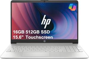 HP 15 Laptop (15.6" HD Touchscreen, Intel i3-1115G4 (Beat i5-1035G4), 16GB RAM, 512GB SSD) for Home & Student Laptop, 11-Hr Battery Life, Webcam, Numpad, Fast Charge, Win 11 Home in S Mode, Silver