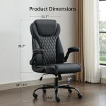 amseatec Office Chair, Executive PU Leather Chair Home Office Desk Chairs, Ergonomic Computer Desk Chair with Adjustable Flip-Up Arms, Lumbar Support Swivel Task Chair with Rocking Function (Black)
