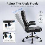 amseatec Office Chair, Executive PU Leather Chair Home Office Desk Chairs, Ergonomic Computer Desk Chair with Adjustable Flip-Up Arms, Lumbar Support Swivel Task Chair with Rocking Function (Black)