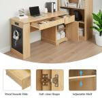 Karzibo 55" Modern Fluted Office Desk with Storage Cabinet & Drawers, Computer Writing Desk with Power Outlet, Pegboard, Built-in Shelves & Keyboard Tray for Study, Home Office (Light Oak)