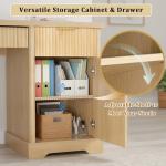 Karzibo 55" Modern Fluted Office Desk with Storage Cabinet & Drawers, Computer Writing Desk with Power Outlet, Pegboard, Built-in Shelves & Keyboard Tray for Study, Home Office (Light Oak)