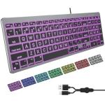 OMOTON Wired Keyboard for Mac, Large Print Backlit Keyboard with Numeric Keypad, Dual Interface (USB C + A), 7 Colors Light UP and Easy to See Big Letters for MacBook Pro/Air, Mini, iMac, Space Grey