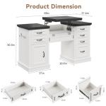 Jocoevol Farmhouse 57" Lift Up Executive Desk with 5 Drawers and Charging Station, Wood Home Office Computer Desk with File Cabinet Storage, Keyboard Tray,Headphone Hook for Work,Study (White+Black)
