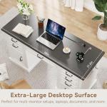 Jocoevol Farmhouse 57" Lift Up Executive Desk with 5 Drawers and Charging Station, Wood Home Office Computer Desk with File Cabinet Storage, Keyboard Tray,Headphone Hook for Work,Study (White+Black)