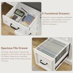 Jocoevol Farmhouse 57" Lift Up Executive Desk with 5 Drawers and Charging Station, Wood Home Office Computer Desk with File Cabinet Storage, Keyboard Tray,Headphone Hook for Work,Study (White+Black)