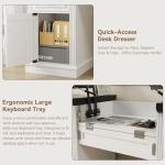 Jocoevol Farmhouse 57" Lift Up Executive Desk with 5 Drawers and Charging Station, Wood Home Office Computer Desk with File Cabinet Storage, Keyboard Tray,Headphone Hook for Work,Study (White+Black)