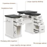 Jocoevol Farmhouse 57" Lift Up Executive Desk with 5 Drawers and Charging Station, Wood Home Office Computer Desk with File Cabinet Storage, Keyboard Tray,Headphone Hook for Work,Study (White+Black)