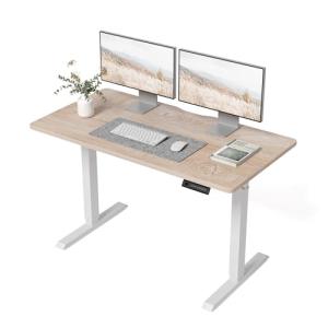 BANTI 48 × 24 Inches Standing Desk, Ergonomic, Electric Height Adjustable, Sit and Stand Up, Computer Office Desk with Splice Board, White Frame/Maple Top