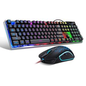 Gaming Keyboard and Mouse Combo, K1 RGB LED Backlit Wired Keyboard with 104 Key Computer PC Gaming Keyboard for PC/Laptop (Black)