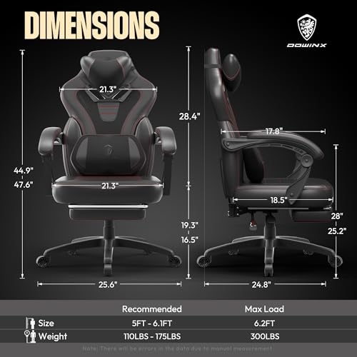 Dowinx Black Gaming Chair with Footrest and Massage