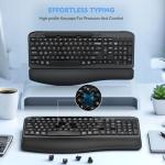 Ergonomic Wireless Keyboard with Cushioned Wrist Rest, Wave Keys, Phone Holder, Comfortable Natural Typing, 2.4GHz Full Size Cordless USB Computer Keyboard for Windows, Mac OS, Laptop, PC (Black)