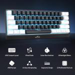 Rii RK806 60% Mechanical Gaming Keyboard,61 Keys Compact Wired Keyboard with Blue Backlight,Clicky Blue Switch,Anti-ghosting,for Windows Laptop PC Mac(Black&White)