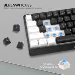Rii RK806 60% Mechanical Gaming Keyboard,61 Keys Compact Wired Keyboard with Blue Backlight,Clicky Blue Switch,Anti-ghosting,for Windows Laptop PC Mac(Black&White)