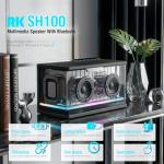 RK ROYAL KLUDGE SH100 Bluetooth Speaker, 40W Dynamic Driver with Enhanced Bass, Wireless Stereo Sound Portable Desktop Speaker, RGB Lights, Fast Charging, TWS Pairing for 360° Audio, Black