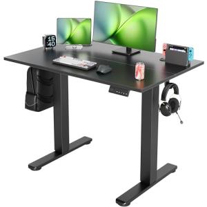 Seang Electric Standing Desk Adjustable Height, 40 x 24 Inch Sit Stand Desk with T-Shaped Frame, 3 Memory Presets & Cable Management for Home Office Computer Workstation, Black Frame/Black Top