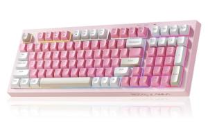 LEOBOG x Aula Gaming Keyboard, Wireless Creamy Keyboard, Bluetooth Computer Keyboards Ergonomic Pink Keyboard Full Size with Number Pad Light Up RGB Backlit Tri-Mode BT/2.4GHz/USB-C - K99