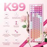 LEOBOG x Aula Gaming Keyboard, Wireless Creamy Keyboard, Bluetooth Computer Keyboards Ergonomic Pink Keyboard Full Size with Number Pad Light Up RGB Backlit Tri-Mode BT/2.4GHz/USB-C - K99
