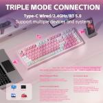 LEOBOG x Aula Gaming Keyboard, Wireless Creamy Keyboard, Bluetooth Computer Keyboards Ergonomic Pink Keyboard Full Size with Number Pad Light Up RGB Backlit Tri-Mode BT/2.4GHz/USB-C - K99