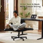 amseatec Criss Cross Chair with Armrests & Wheels, PU Leather Vanity Chair, Comfortable Adjustable Swivel Computer Office Desk Chairs for Home, Make Up, Bed Room (Black)