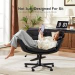 amseatec Criss Cross Chair with Armrests & Wheels, PU Leather Vanity Chair, Comfortable Adjustable Swivel Computer Office Desk Chairs for Home, Make Up, Bed Room (Black)