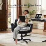 amseatec Criss Cross Chair with Armrests & Wheels, PU Leather Vanity Chair, Comfortable Adjustable Swivel Computer Office Desk Chairs for Home, Make Up, Bed Room (Black)