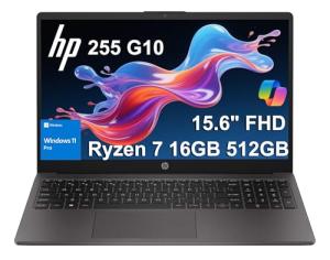 HP 255 G10 Business Laptop (15.6" FHD Anti-glare, AMD Ryzen 7 7730U (> Intel i7-1355U) 16GB RAM, 512GB SSD) for Home, Student, Military Grade, Webcam w/Shutter, Numeric Keypad, Wi-Fi 6, Win 11 Pro
