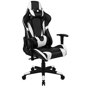 Flash Furniture X20 Fully Reclining LeatherSoft Racing Style Gaming Chair with Headrest, Lumbar Pillows, Ergonomic Swivel Computer Chair, Black/White