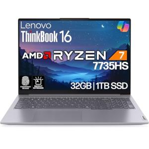 Lenovo ThinkBook 16 G7 Business Laptop, 16” FHD+, AMD Ryzen 7 7735HS, 32GB DDR5, 1TB NVMe, WiFi 6E + BT, Backlit KB, Fingerprint Reader, HD Webcam, Win 11 Pro