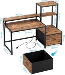 GreenForest Computer Desk with Drawers and Monitor Stand, Home Office Desk with Storage Shelves, Small Gaming Desk with Power Outlets and LED Lights for Study Writing Working, 51 inch Walnut